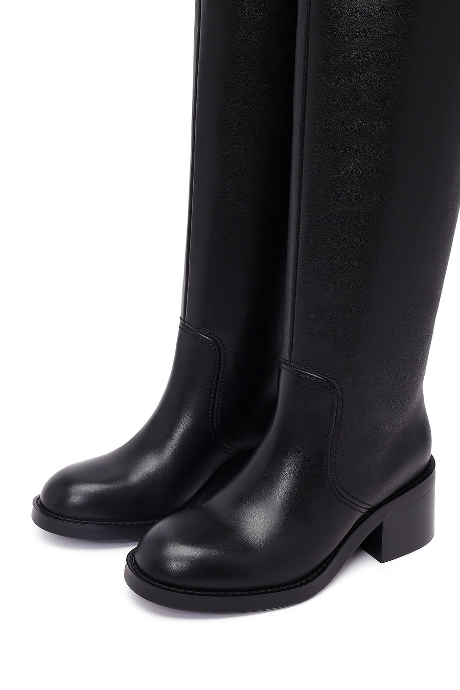 Women's Black Thick Heeled Leather Boot