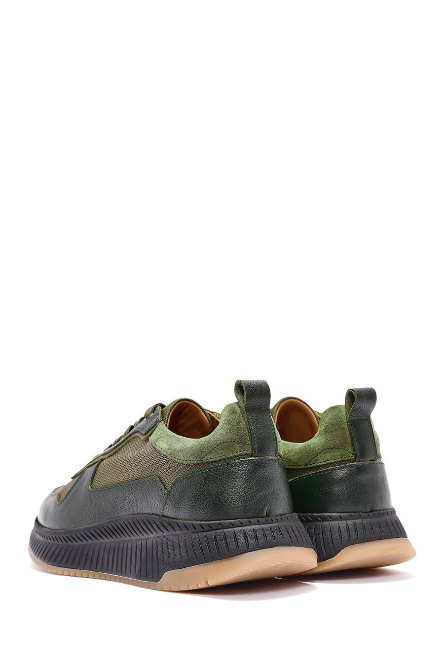 Erkek Haki Bağcıklı Deri Sneaker