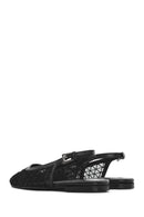 Women's Black Open Back Patterned Ballerinas | Derimod