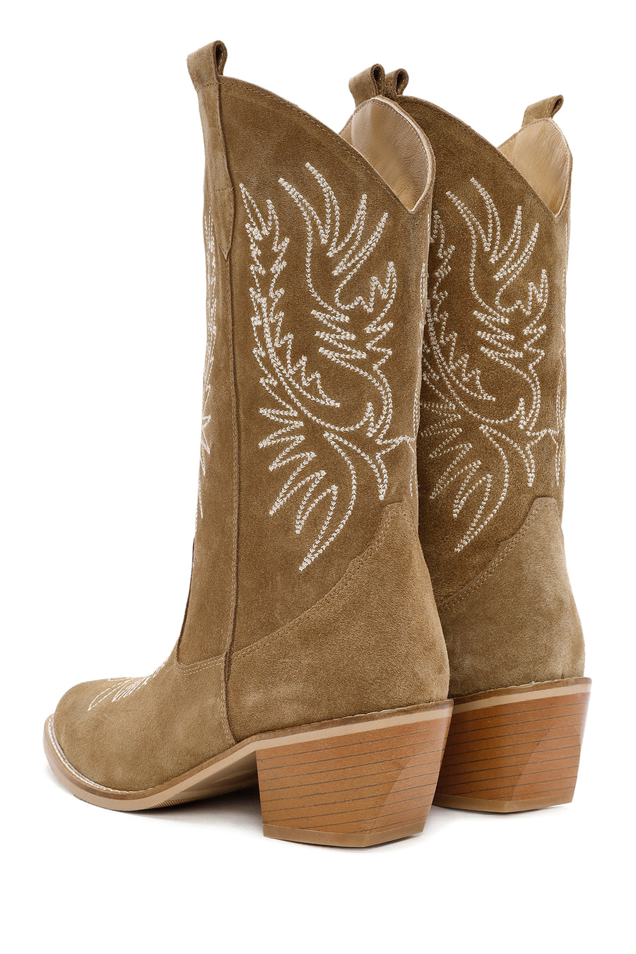 Women's Mink Suede Leather Heeled Cowboy Boots
