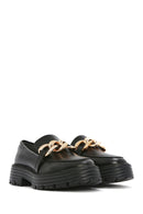 Women's Black Thick Soled Masculine Loafer | Derimod