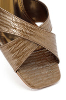 Woman Bronze Ankle-Buckle Printed Block-Heel Sandals | Derimod