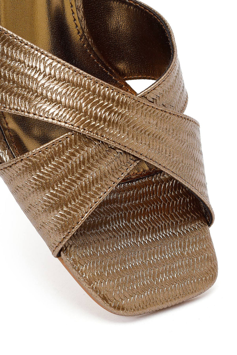 Woman Bronze Ankle-Buckle Printed Block-Heel Sandals