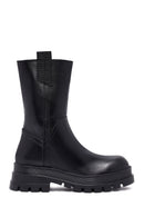 Woman Black Zippered Thick Sole Leather Boat | Derimod