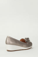 Bronze Wedge Heels Women's Leather Loafer | Derimod