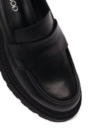 Women's Black Thick-Soled Leather Masculine Loafer | Derimod