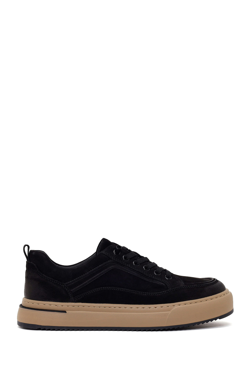 Erkek Siyah Bağcıklı Kalın Tabanlı Nubuk Deri Sneaker