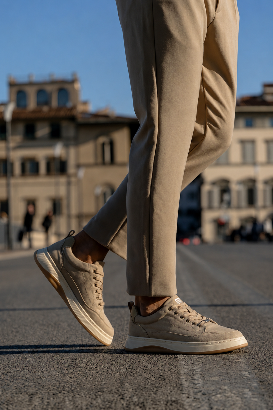 Erkek Bej Bağcıklı Kumaş Sneaker