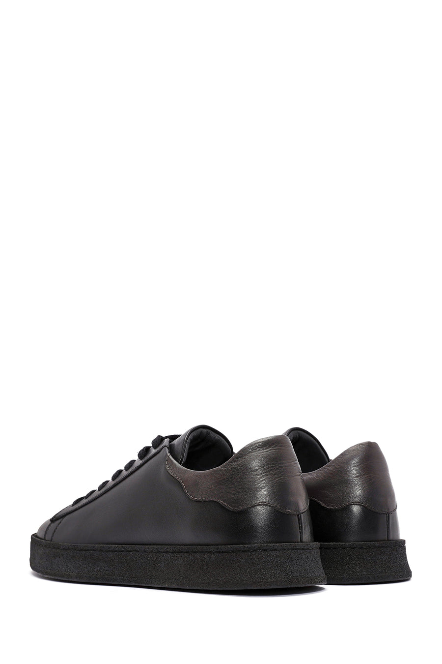 Erkek Siyah Bağcıklı Deri Sneaker
