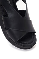 Women's Black Ankle Buckle Platform Leather Sandals | Derimod