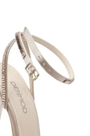 Women's Beige Ankle Buckle Stoned Thin Heel Sandals | Derimod