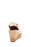 Women's Beige Leather Wedge Heel Espadrille | Derimod