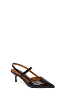 Woman Brown Open-Back Thin-Heeled Croc-Embossed Leather Shoes | Derimod
