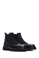 Men's Black Leather Chelsea Flat Boots | Derimod