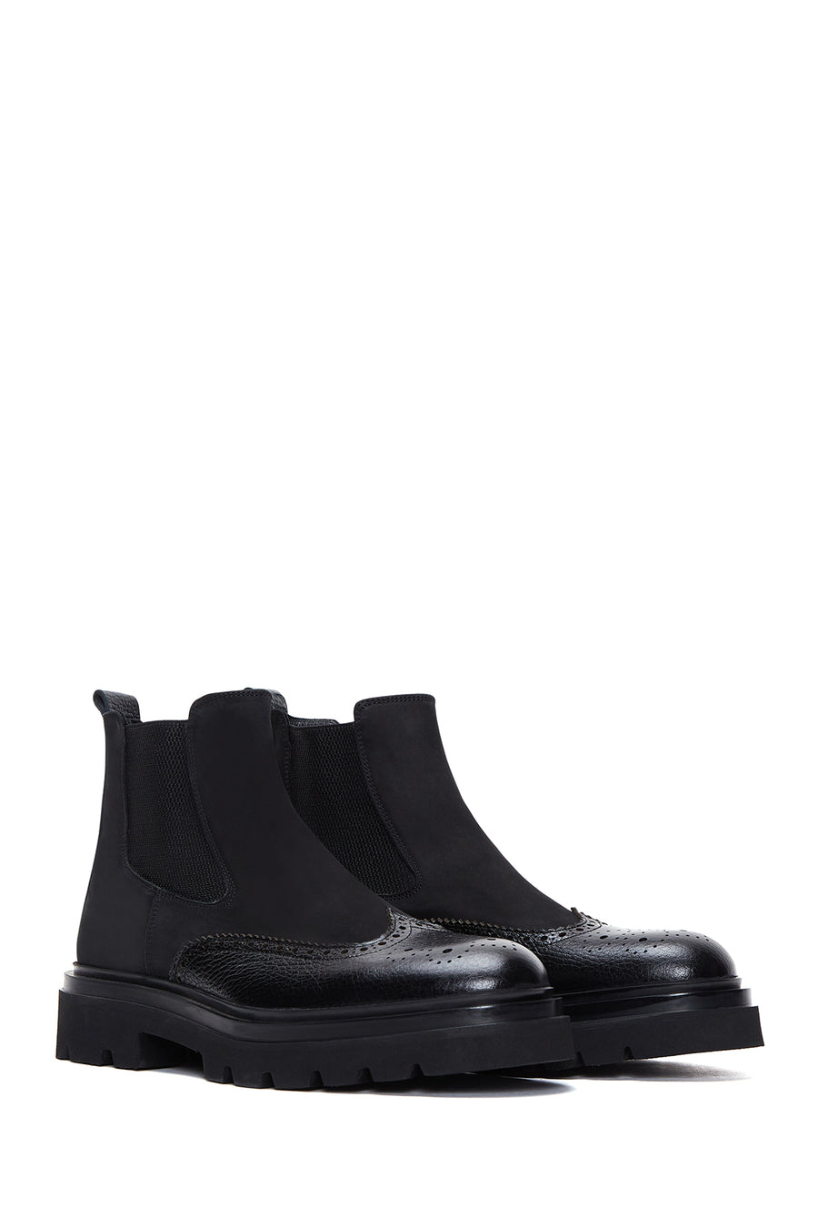 Men's Black Leather Chelsea Flat Boots