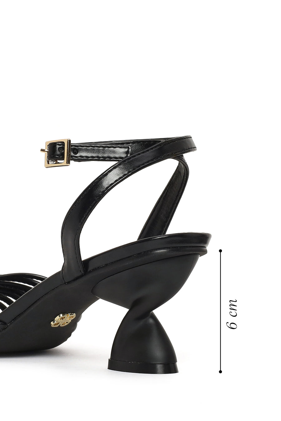 Woman Black Ankle Buckled Chunky Heeled Sandals