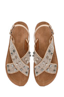 Women's Beige Stone Straw Sandals | Derimod