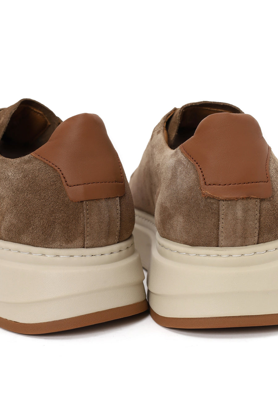 Male Beige Lace-Up Thick-Soled Suede Leather Sneaker