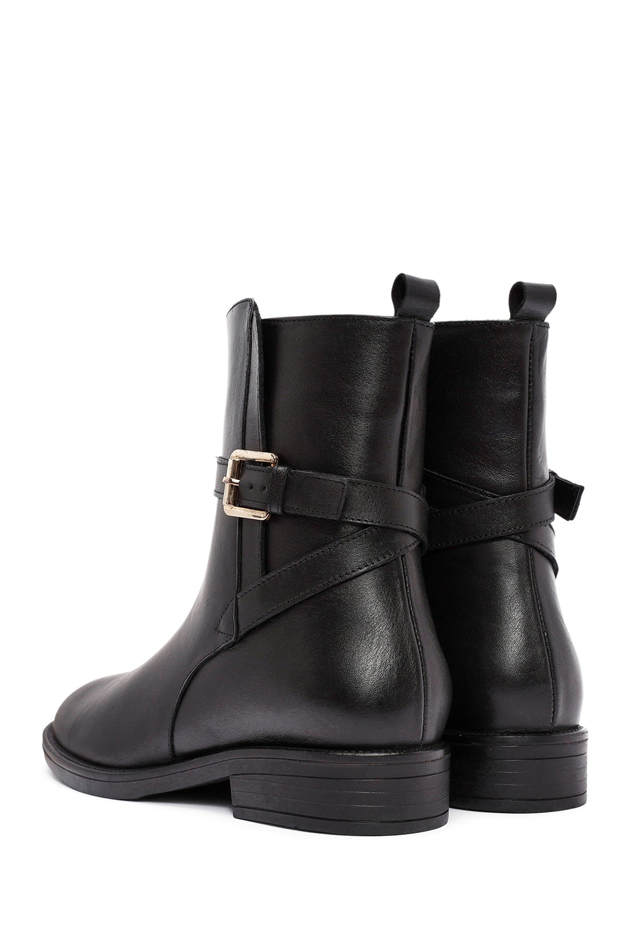 Women's Black Zippered Buckle Detailed Leather Boots