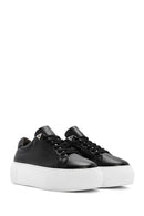 Women's Black Lace-up Thick-Sole Leather Sneaker | Derimod