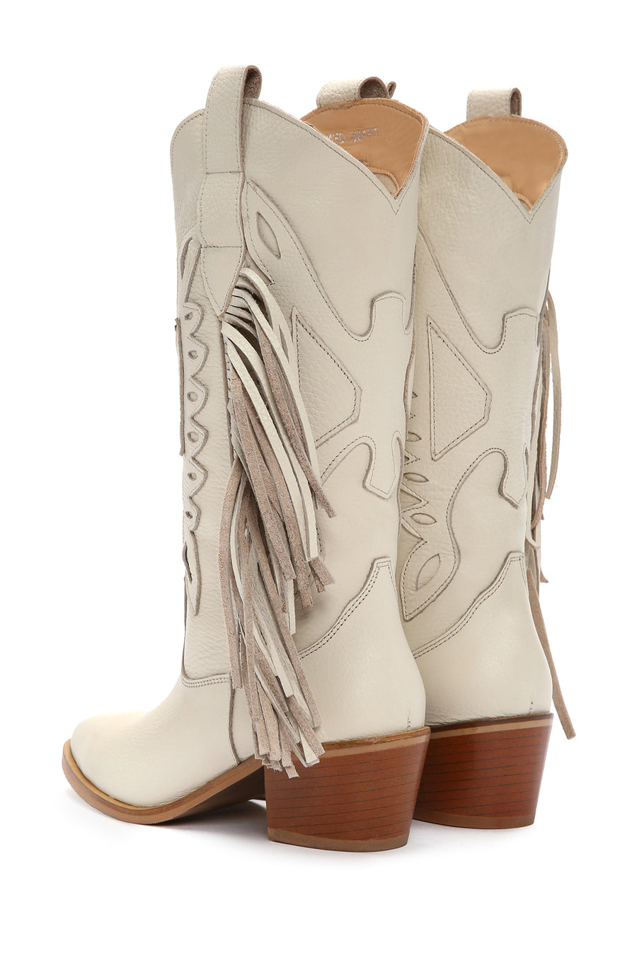 Women's Cream Thick Heeled Leather Cowboy Boots