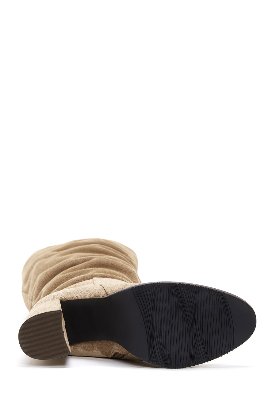 Woman Tan Zip Closure Thick-Heeled Suede Boot