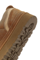 Women's Camel Lace-Up Thick-Soled Furry Suede Leather Teddy Sneaker | Derimod