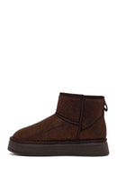 Woman Brown Thick-Soled Embellished Leather Teddy Boots | Derimod
