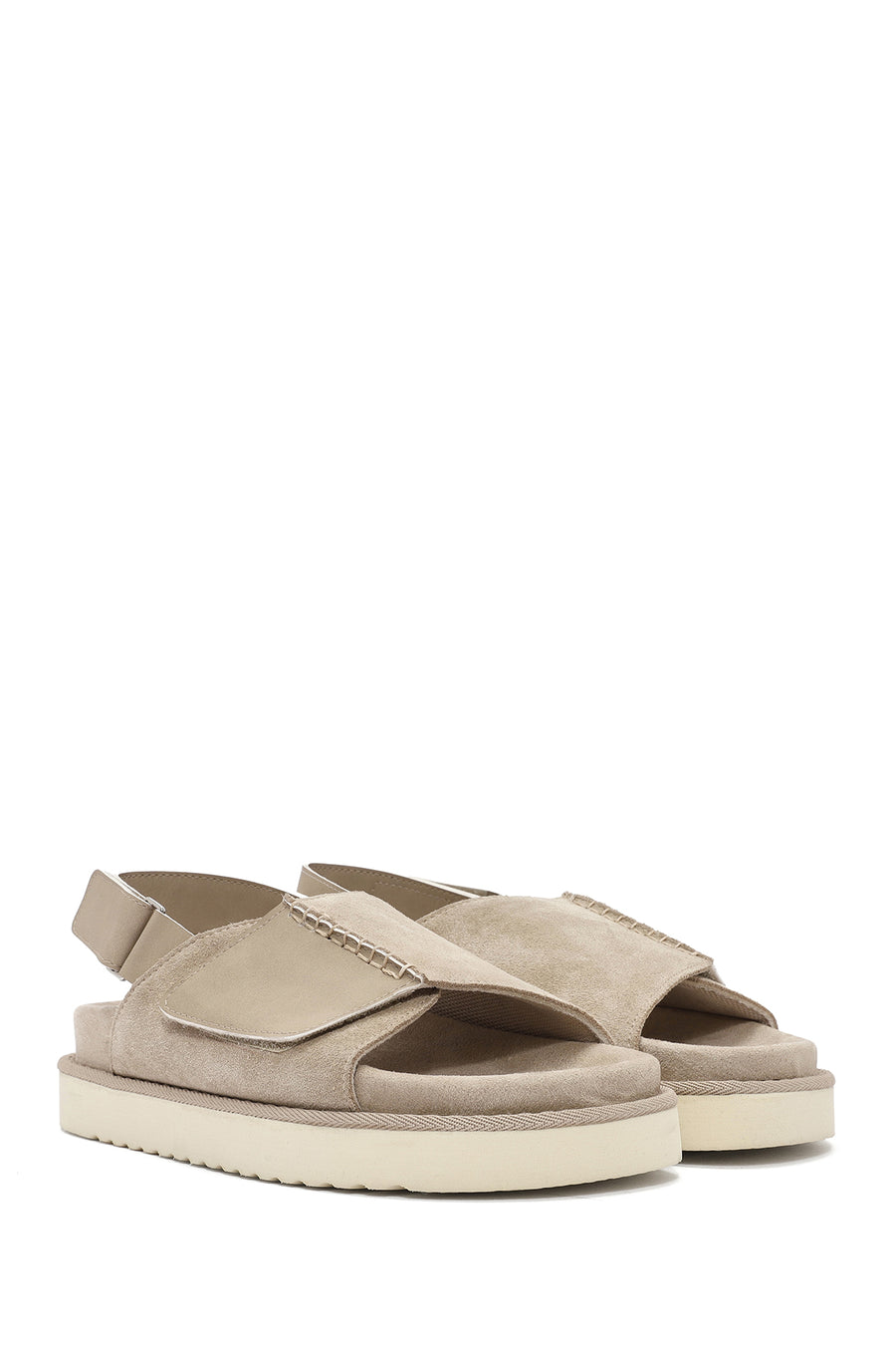 Women's Beige Strappy Suede Leather Sandals