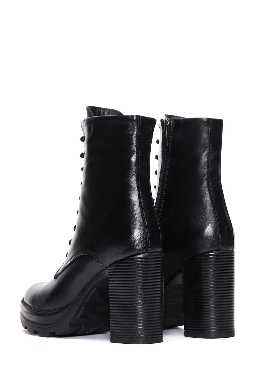 Women's Black Leather Platform High Heel Boots