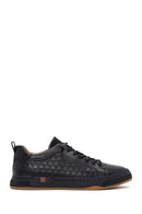 Men's Black Lace-Up Printed Leather Sneaker | Derimod