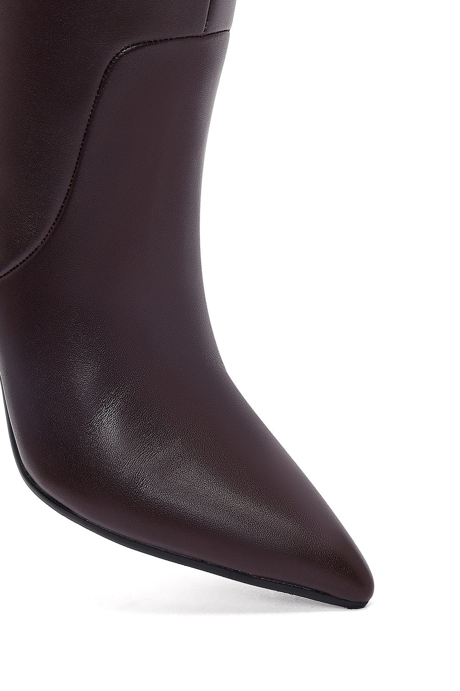 Women's Burgundy Thick Heeled Leather Boot