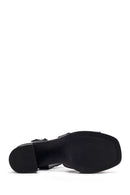 Women's Black Ankle Buckle Thick Heel Leather Sandals | Derimod