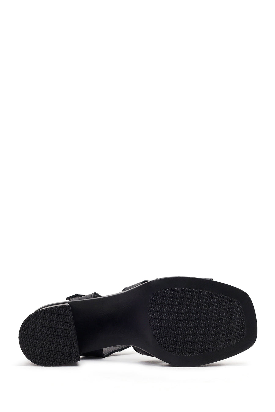 Women's Black Ankle Buckle Thick Heel Leather Sandals