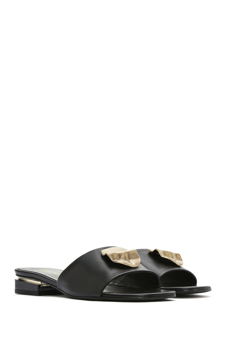 Women's Black Accessory Leather Slippers