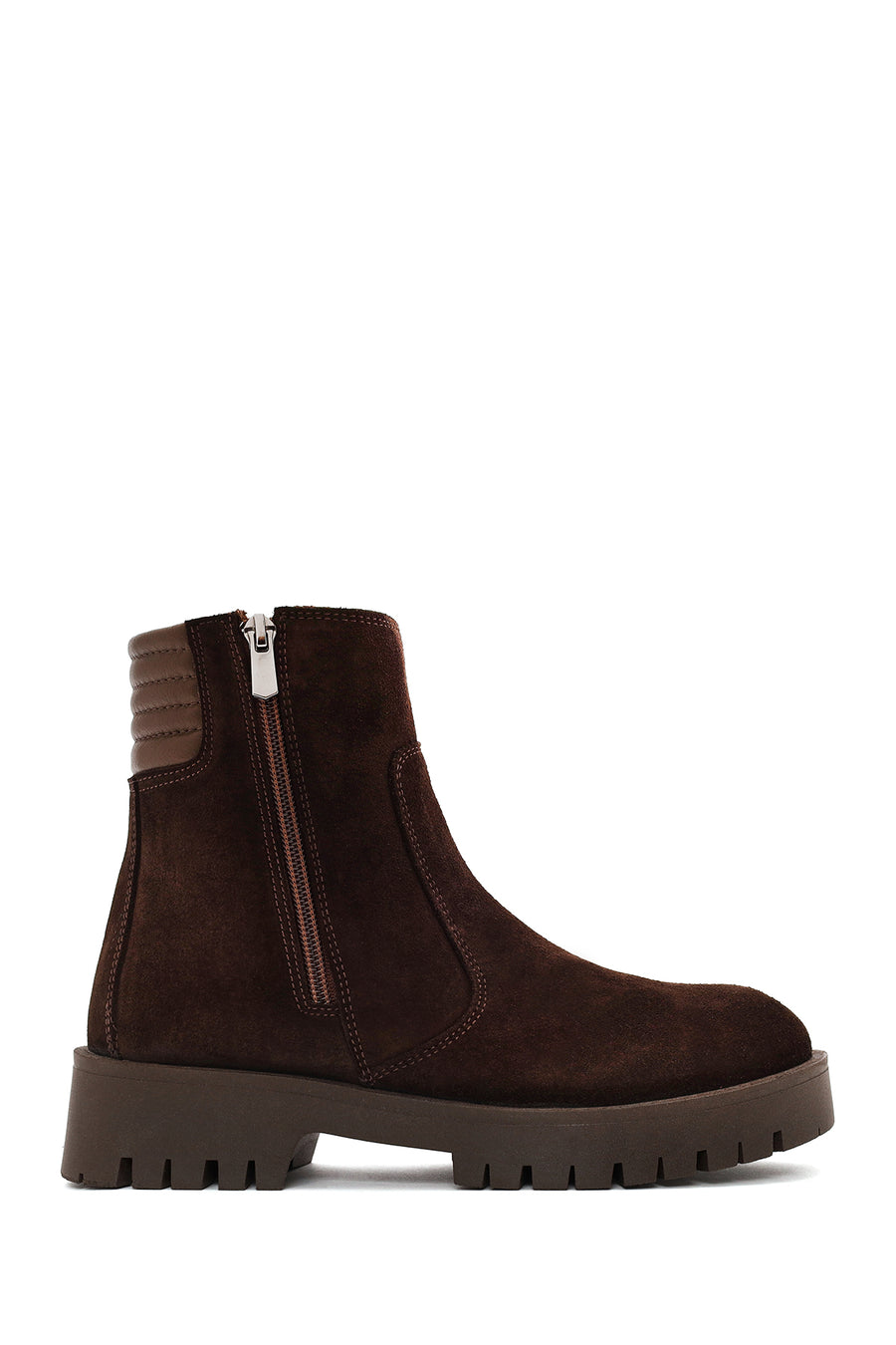 Woman Brown Double Zip Closure Suede Boots WF410015DS | Derimod