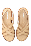 Women's Beige Leather Comfort Sandals | Derimod
