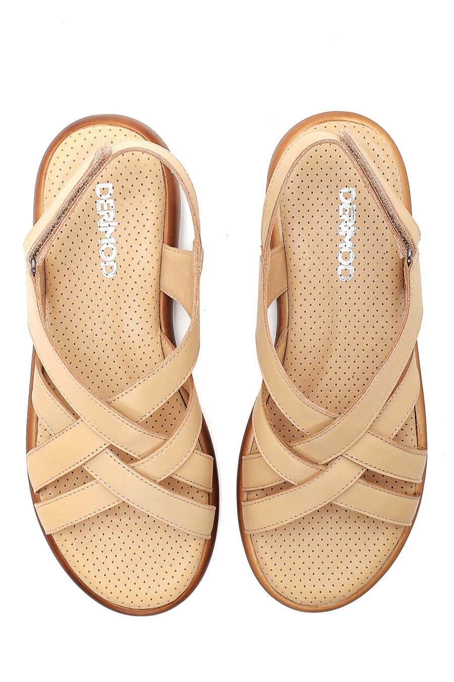 Women's Beige Leather Comfort Sandals