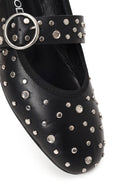 Women's Black Buckled Stoned Leather Ballerinas | Derimod