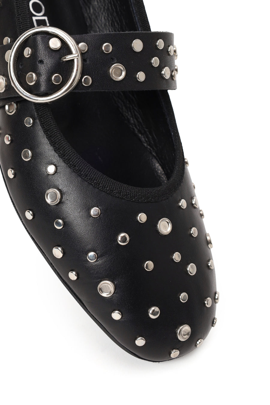 Women's Black Buckled Stoned Leather Ballerinas
