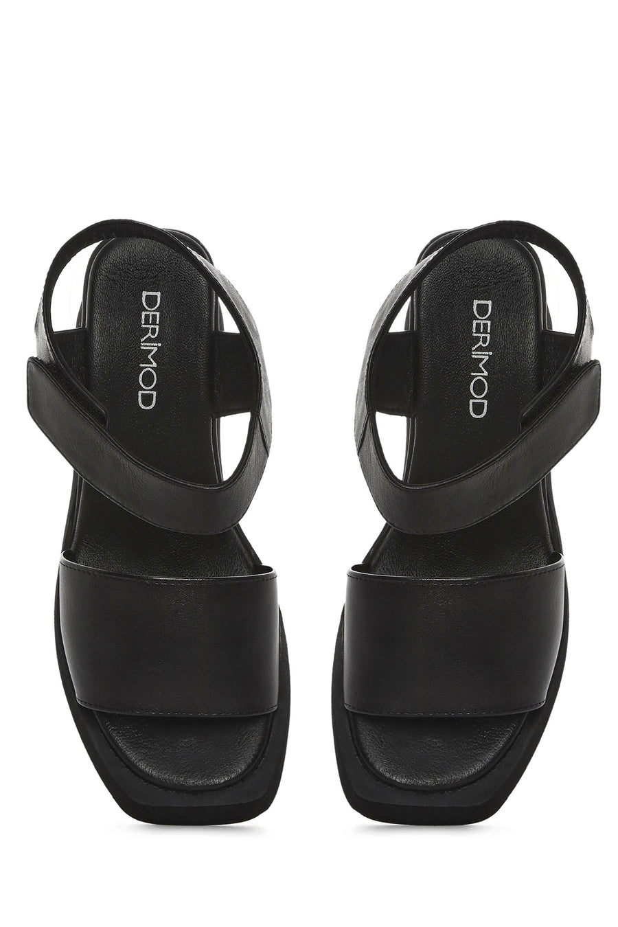 Women's Black Ankle Strap Wedge Heel Leather Sandals
