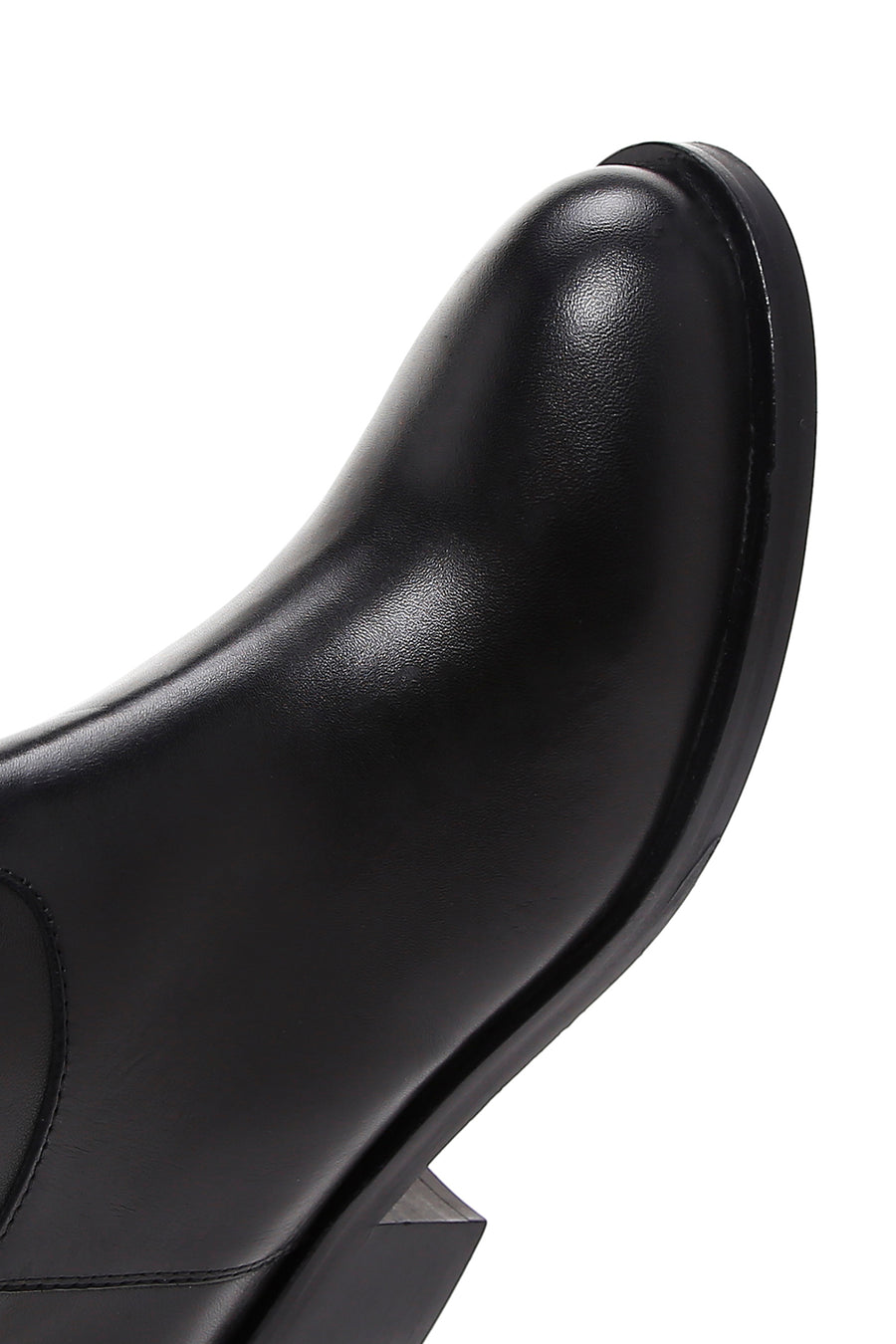Woman Black Zippered Buckle Detail Leather Boot