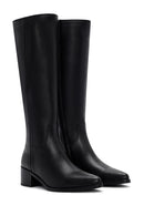 Woman Black Zip Closure Chunky Heeled Leather Boots | Derimod