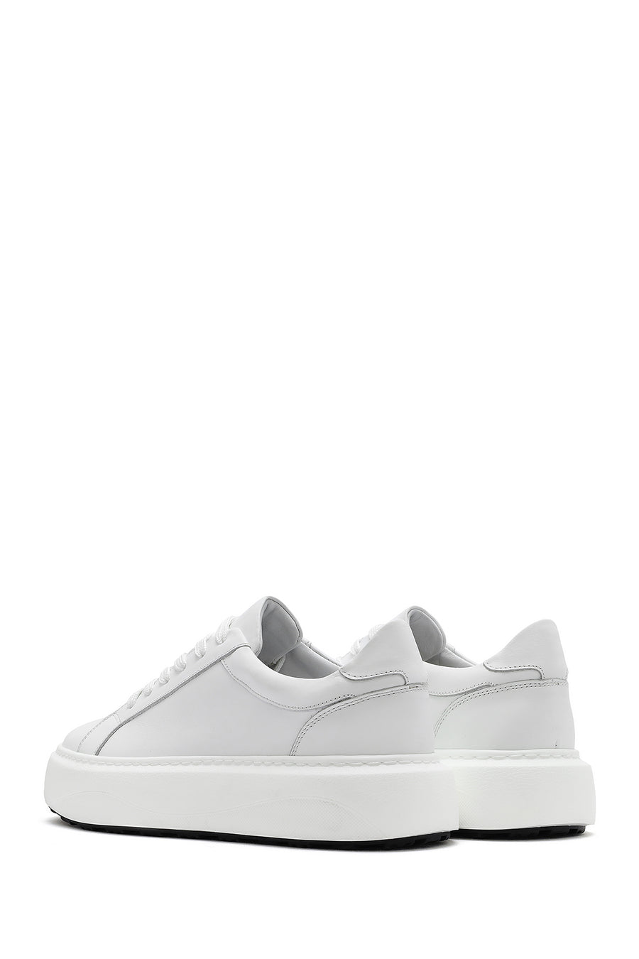 Erkek Beyaz Bağcıklı Kalın Tabanlı Deri Sneaker