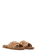 Women's Camel Studded Suede Slippers | Derimod