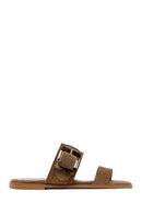 Woman Beige Buckled Suede Leather Slipper | Derimod