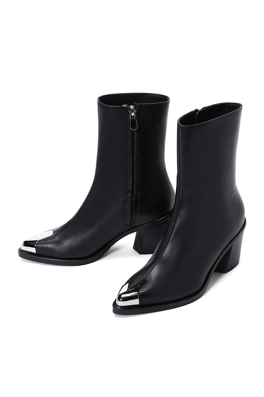 Women's Black Leather Heeled Classic Boots