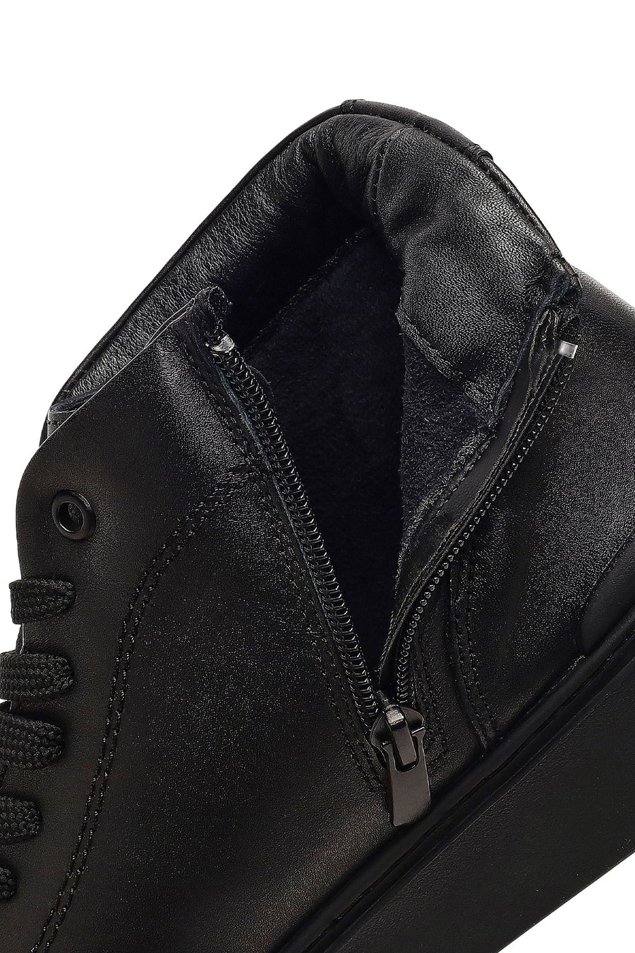 Men's Black Zippered Thick-Soled Leather Sports Boots
