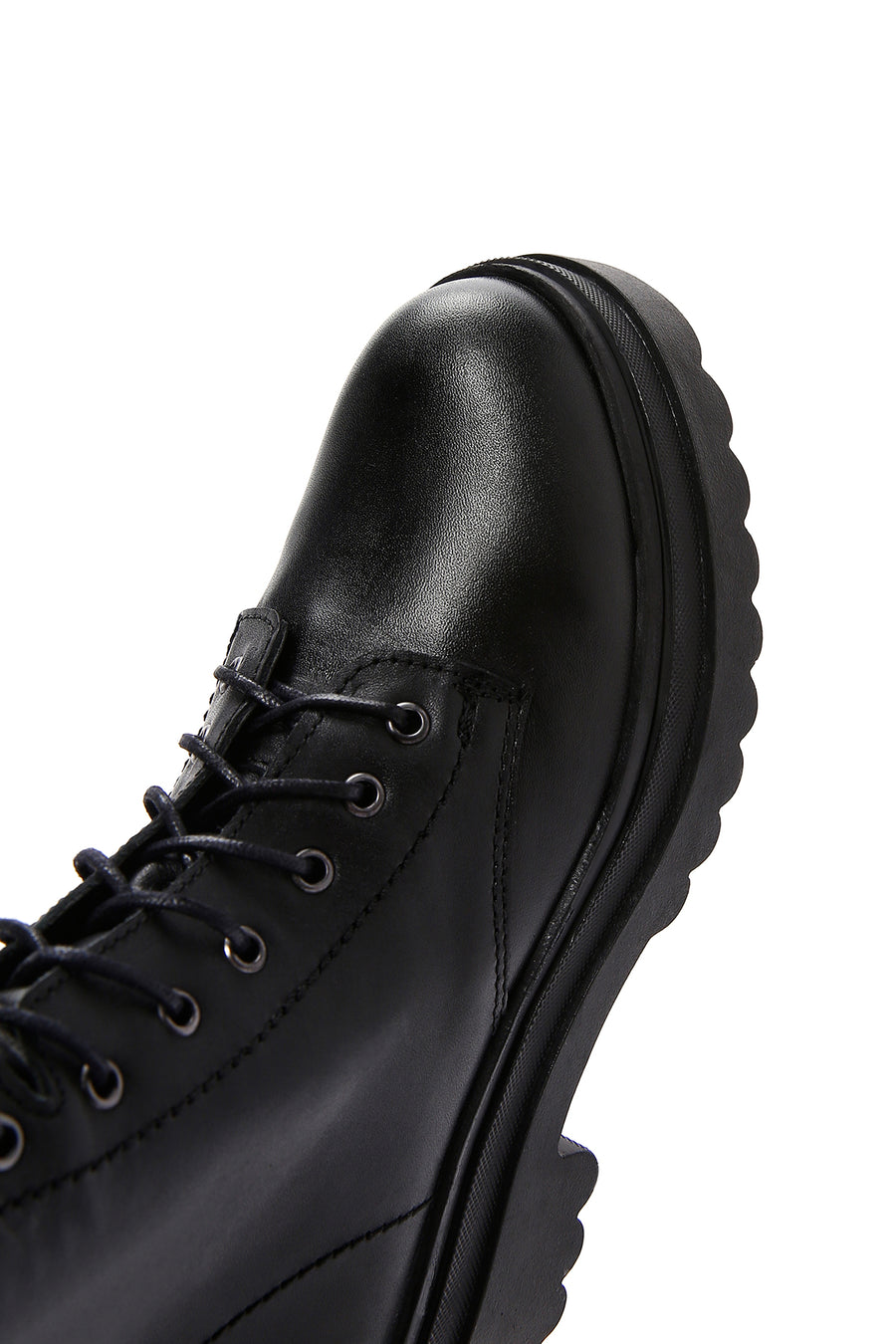 Women's Black Zippered Laced Flat Leather Boots