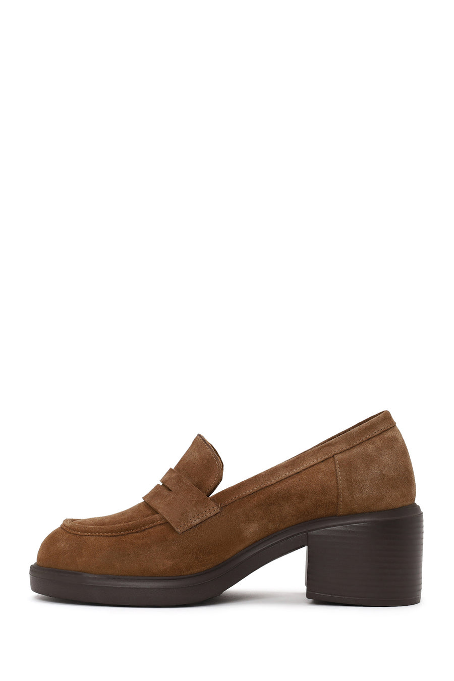 Woman Tan Chunky-Heel Suede Loafer
